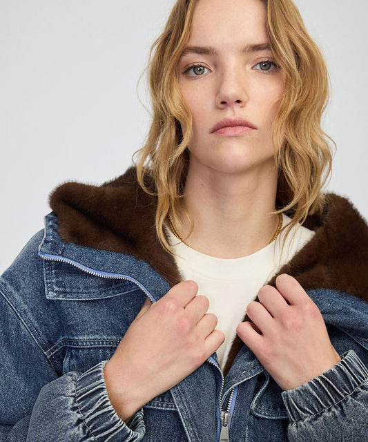 Mixed Media Denim Coat
