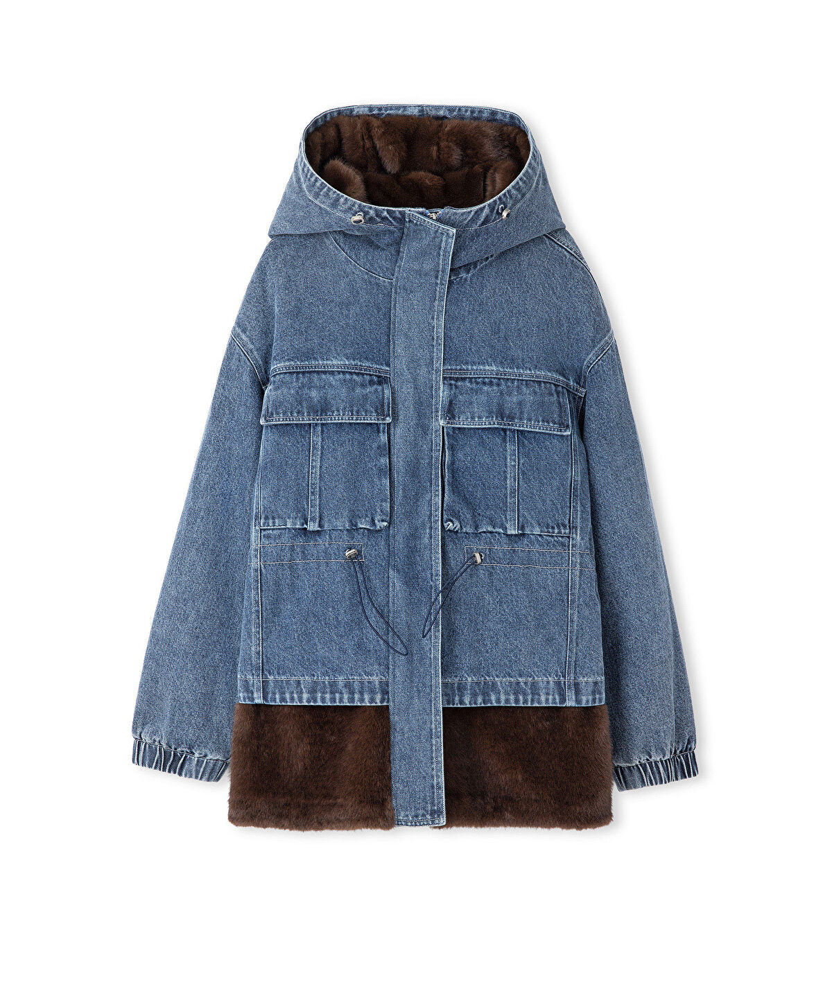 Zoomed Mixed Media Denim Coat