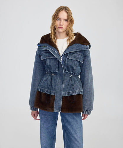 Mixed Media Denim Coat