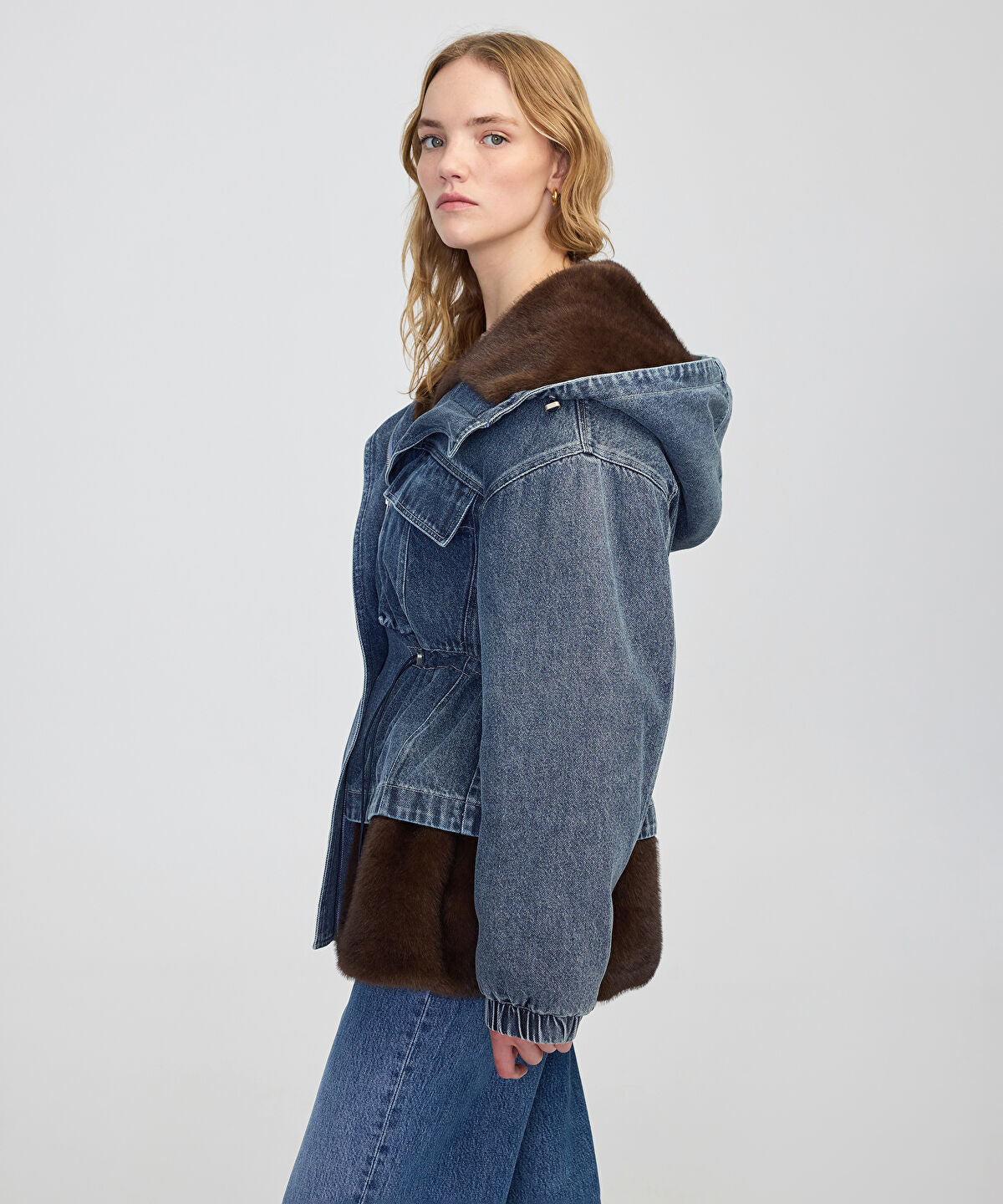 Zoomed Mixed Media Denim Coat