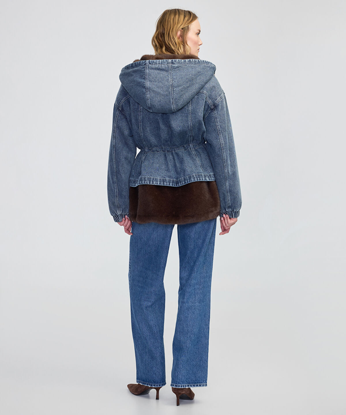 Zoomed Mixed Media Denim Coat