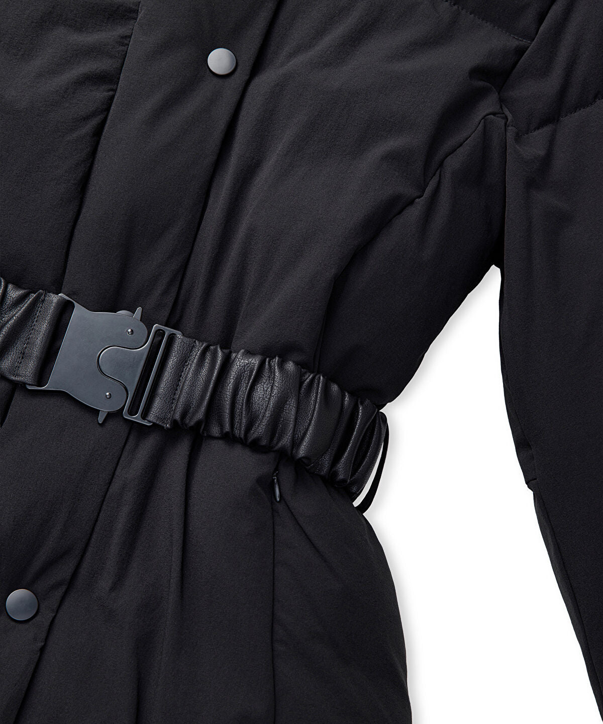 Zoomed Belted High-Collar Puffer Coat