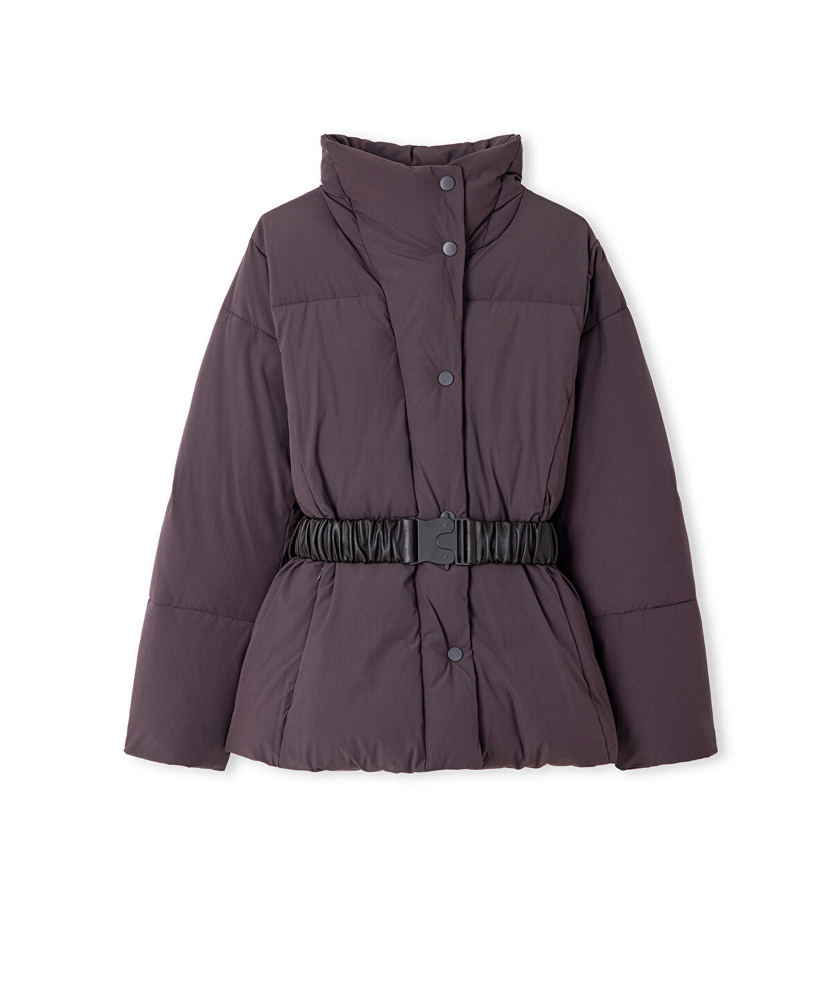 Zoomed Belted High-Collar Puffer Coat