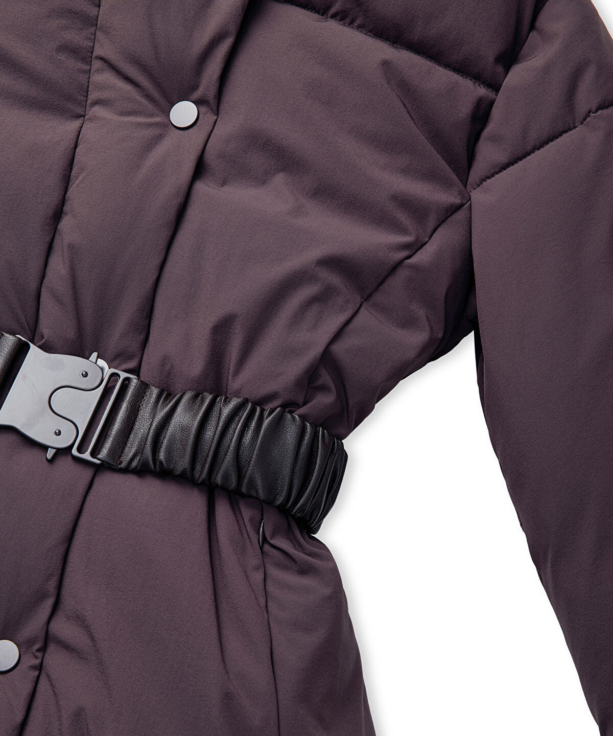 Zoomed Belted High-Collar Puffer Coat