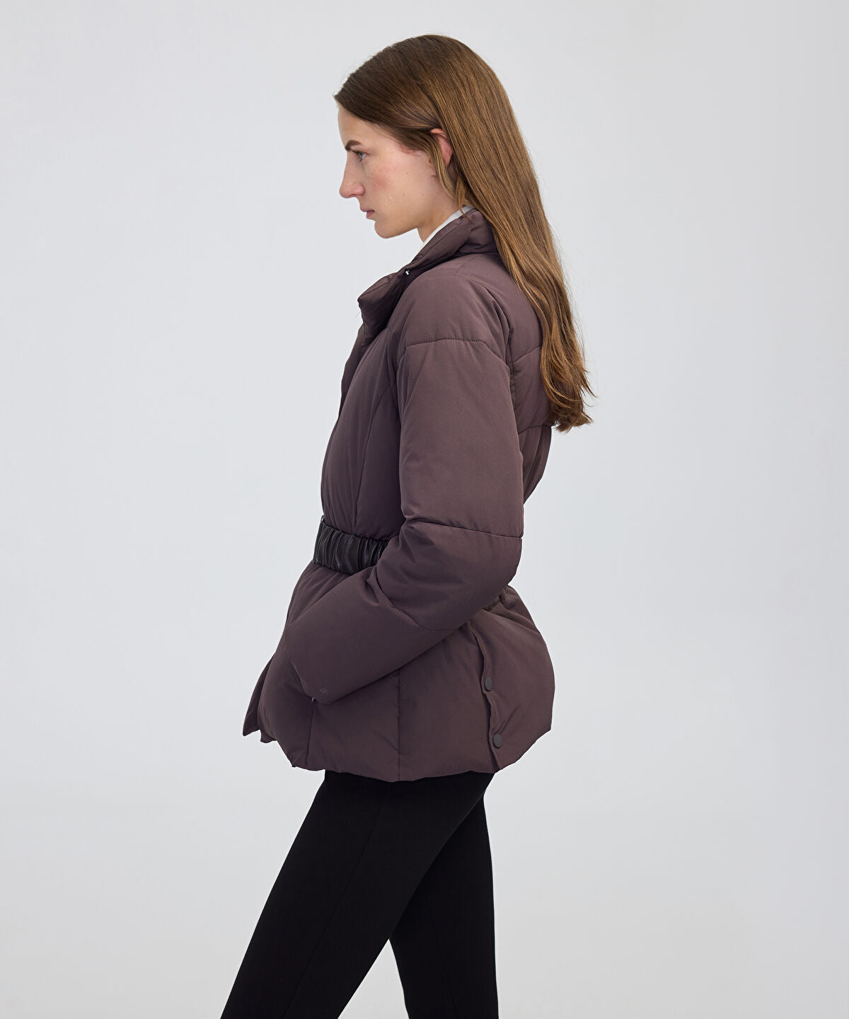 Zoomed Belted High-Collar Puffer Coat