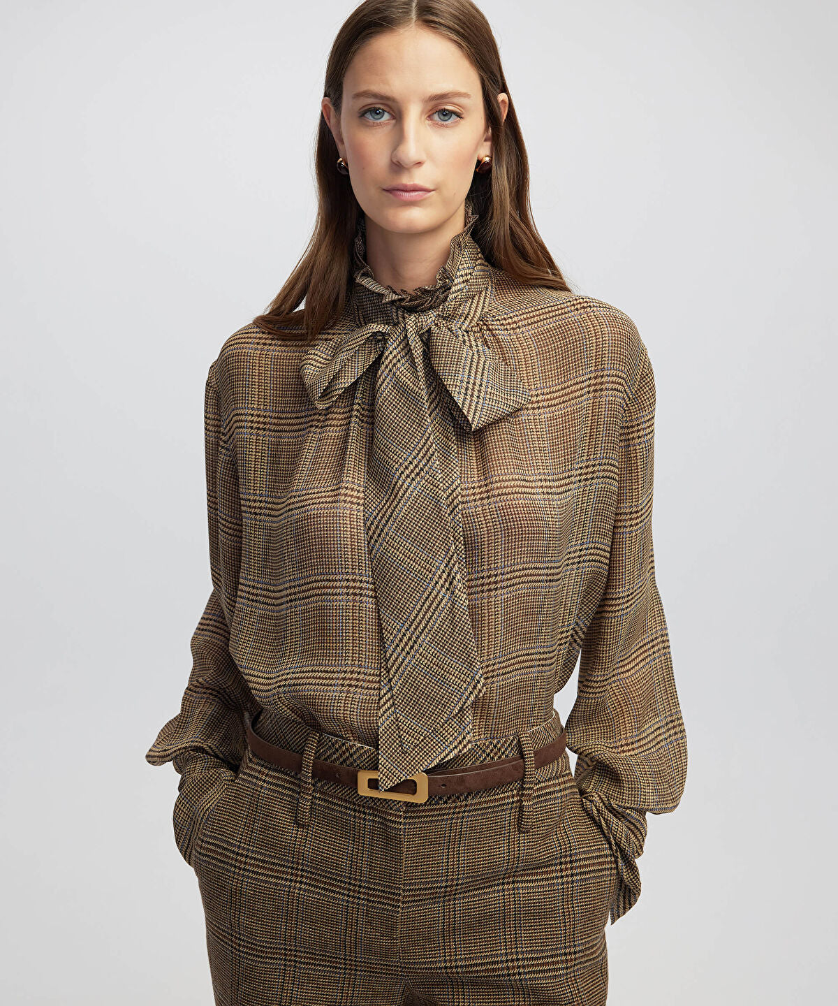 Plaid Shirt with Scarf