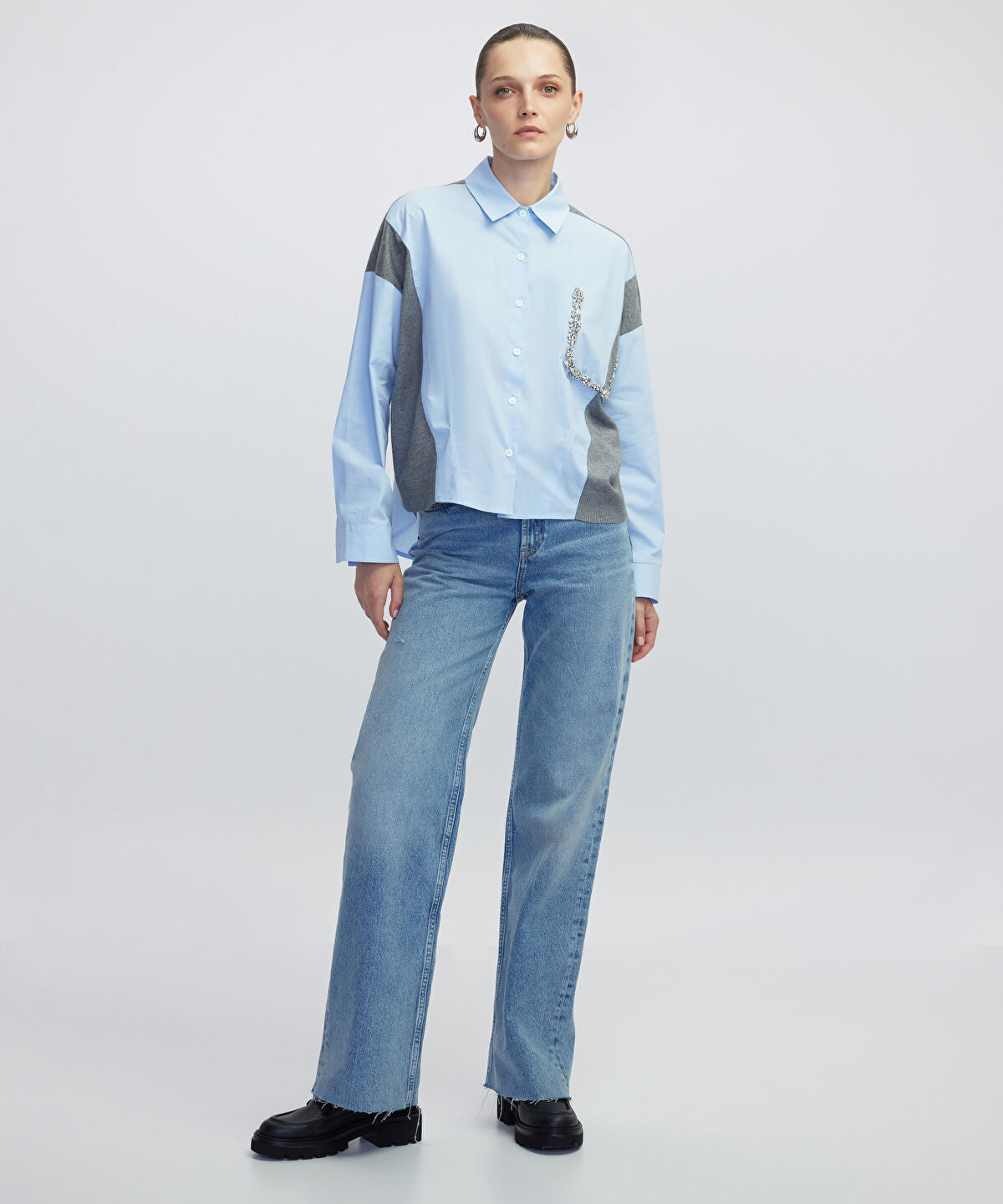 Zoomed Embellished Mixed Media Shirt