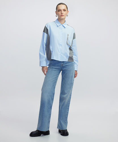 Embellished Mixed Media Shirt
