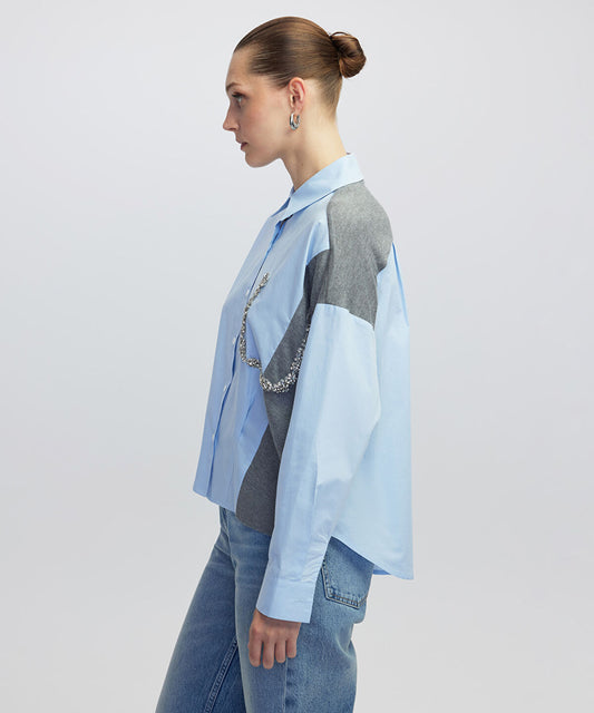 Embellished Mixed Media Shirt