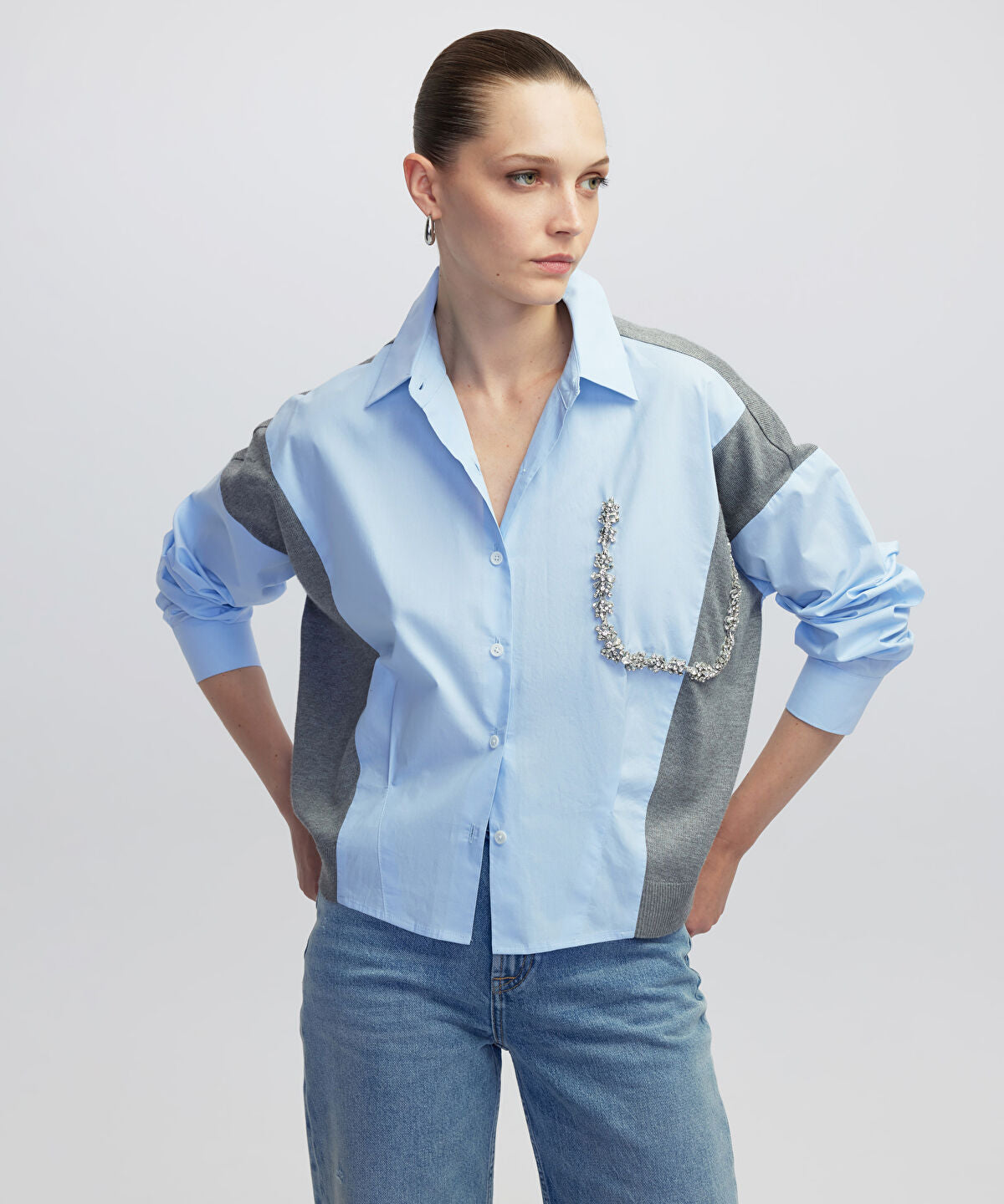 Embellished Mixed Media Shirt