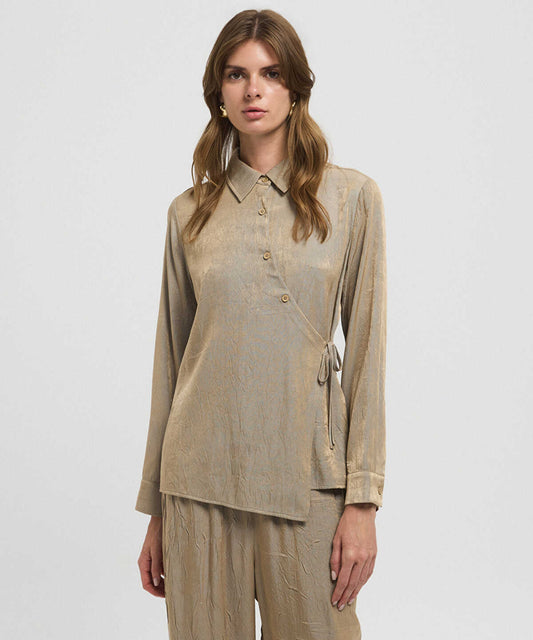 Asymmetric Tie Waist Shirt 