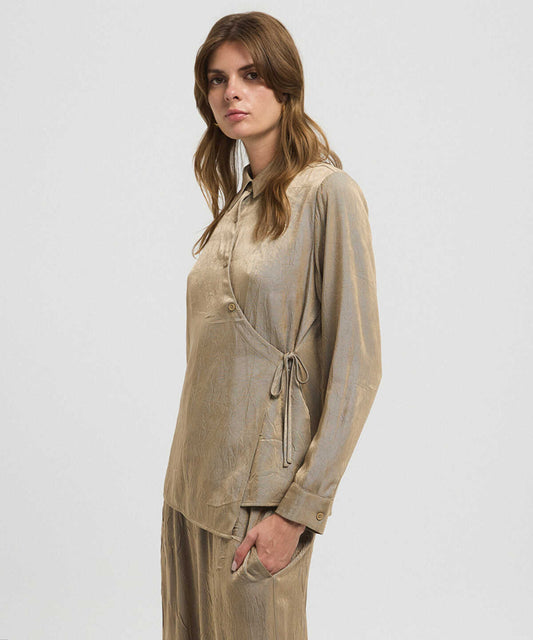 Asymmetric Tie Waist Shirt 