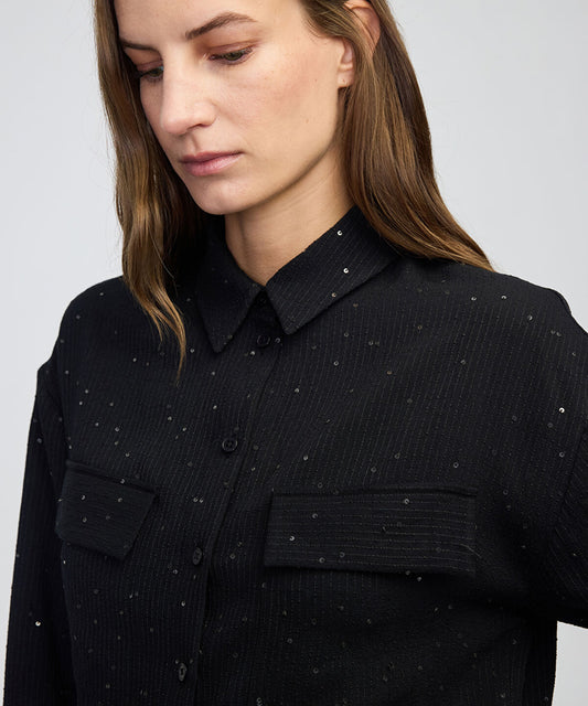 Sequin Embellished Striped Shirt