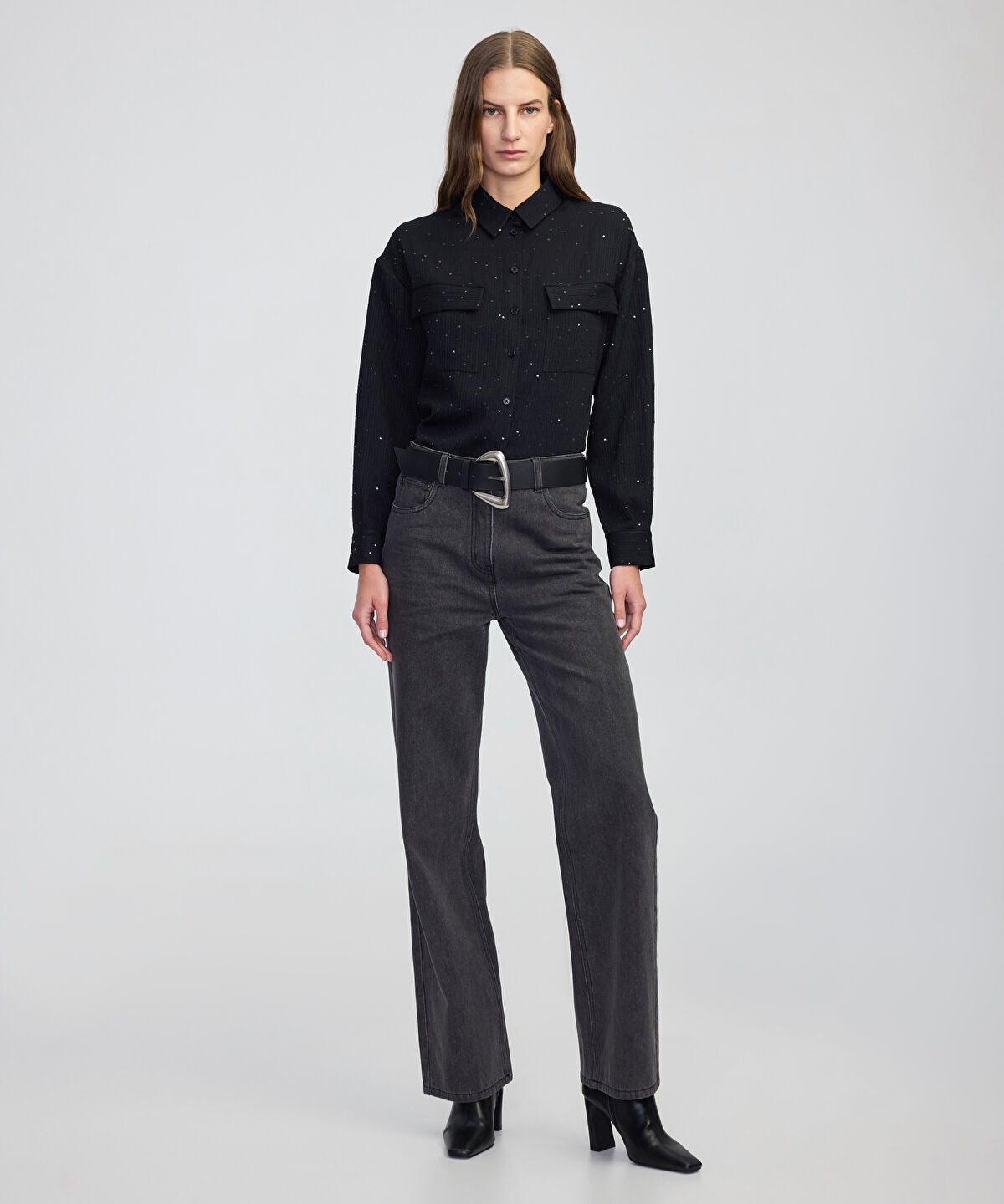 Zoomed Sequin Embellished Striped Shirt