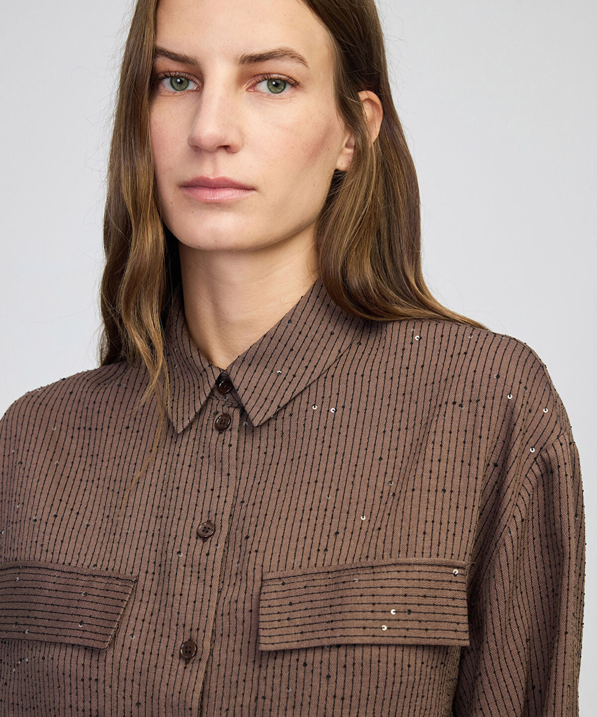 Zoomed Sequin Embellished Striped Shirt