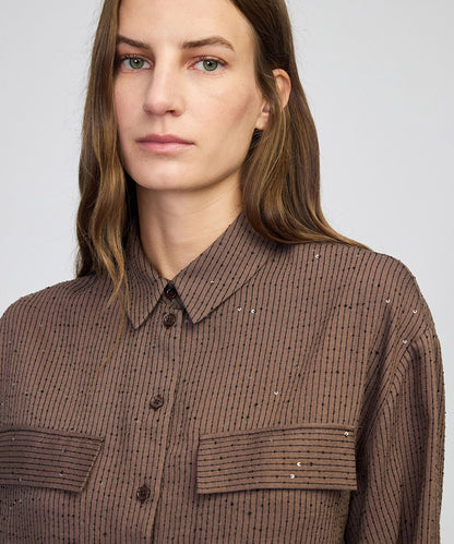 Sequin Embellished Striped Shirt
