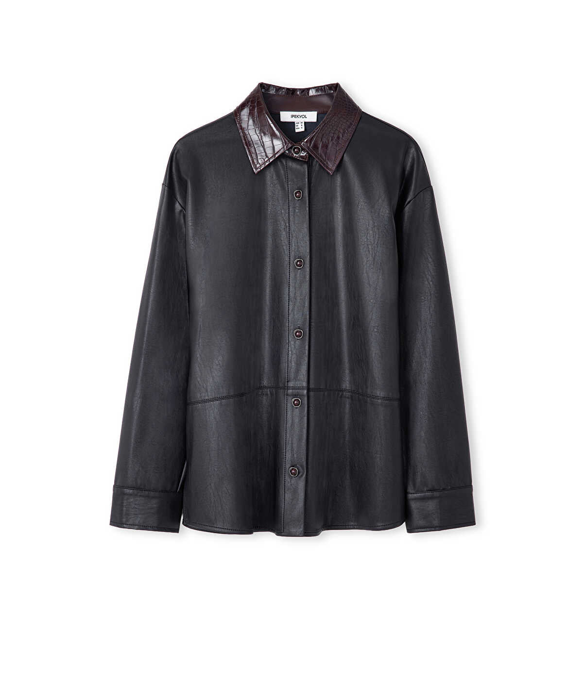 Zoomed Contrast Collar Leather-Effect Shirt 