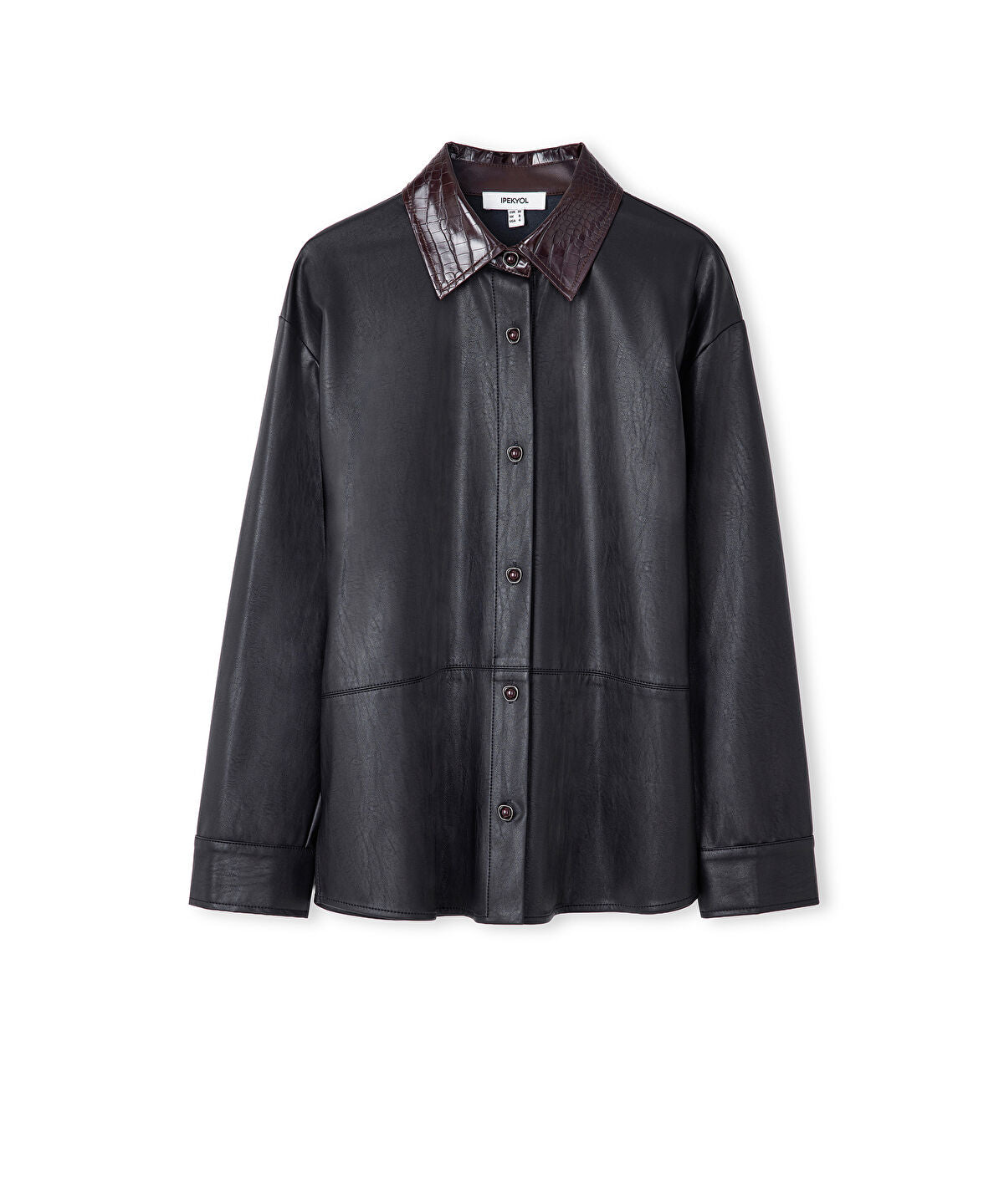 Zoomed Contrast Collar Leather-Effect Shirt 