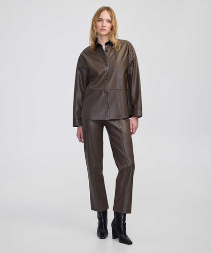 Contrast Collar Leather-Effect Shirt 