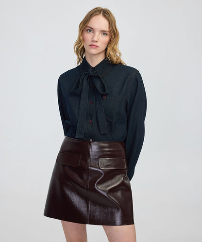 Tie-Neck Denim Shirt