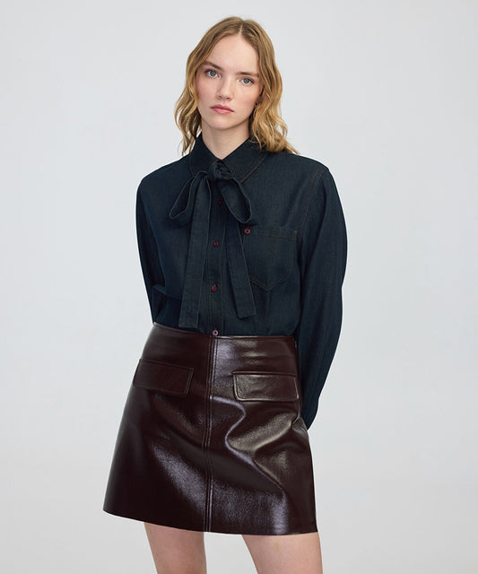 Tie-Neck Denim Shirt