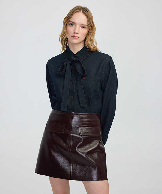 Tie-Neck Denim Shirt