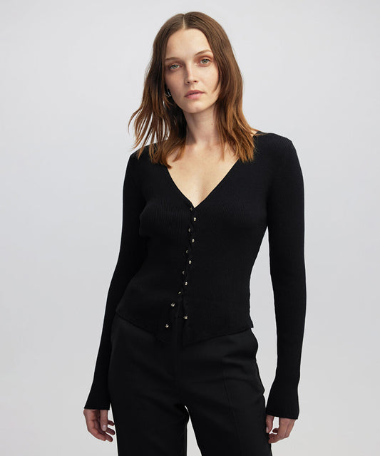 Embellished Ribbed Knit Top