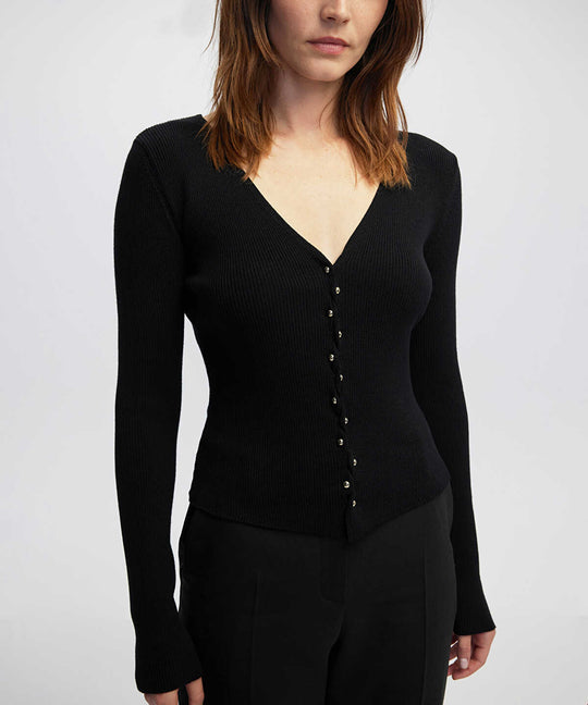 Embellished Ribbed Knit Top