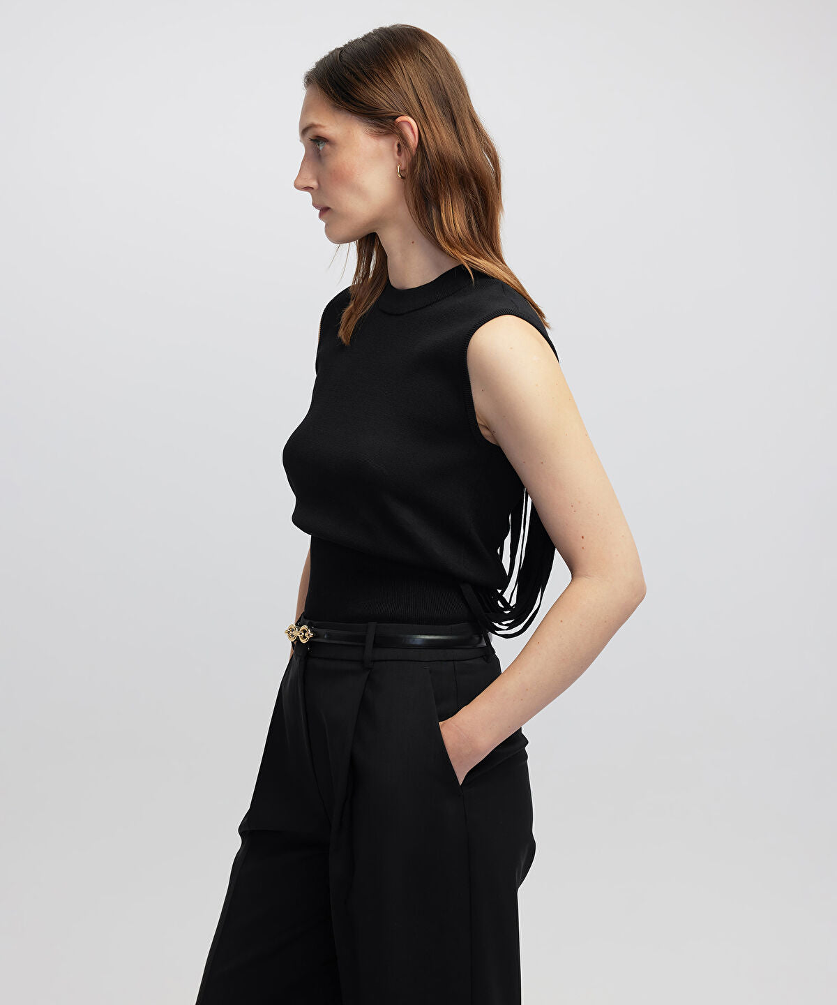 Zoomed Draped Strip Knit Top