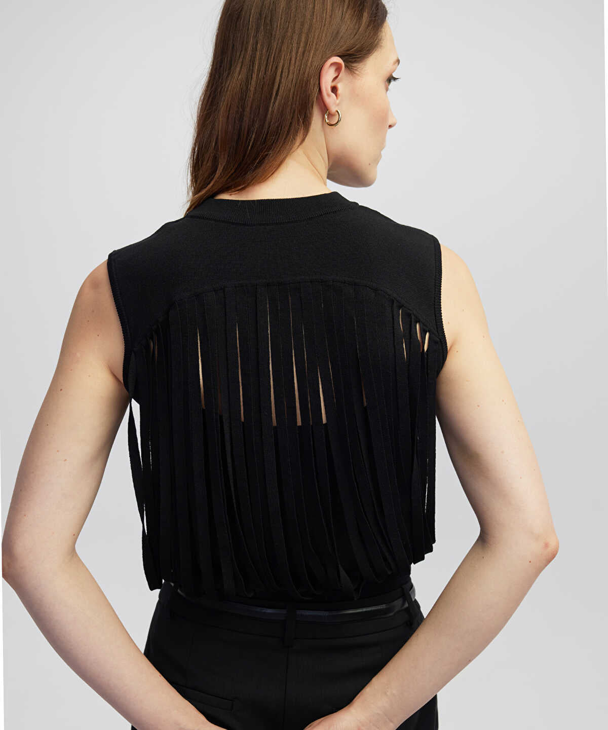 Zoomed Draped Strip Knit Top