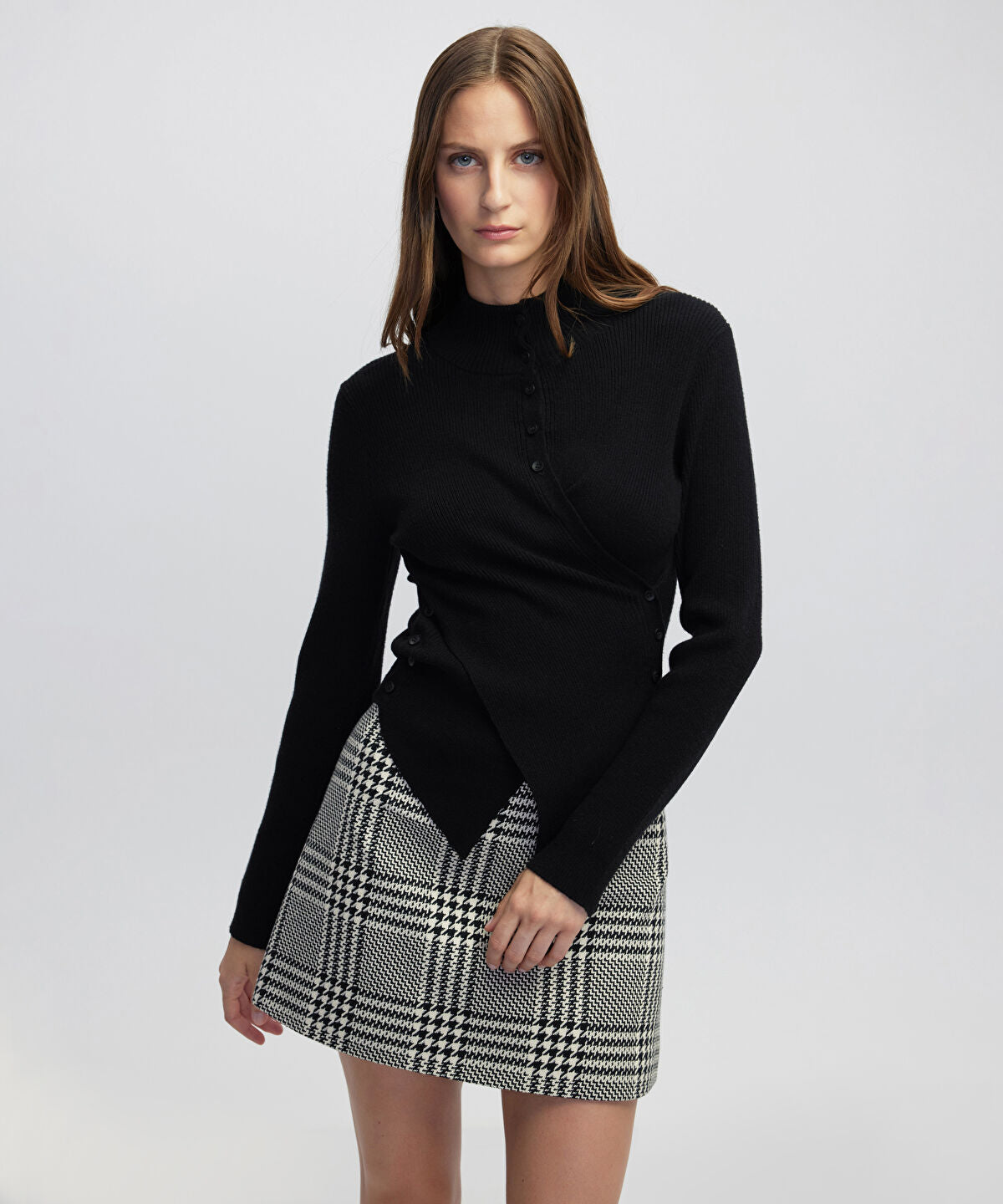 Zoomed Asymmetric Button Knit Sweater
