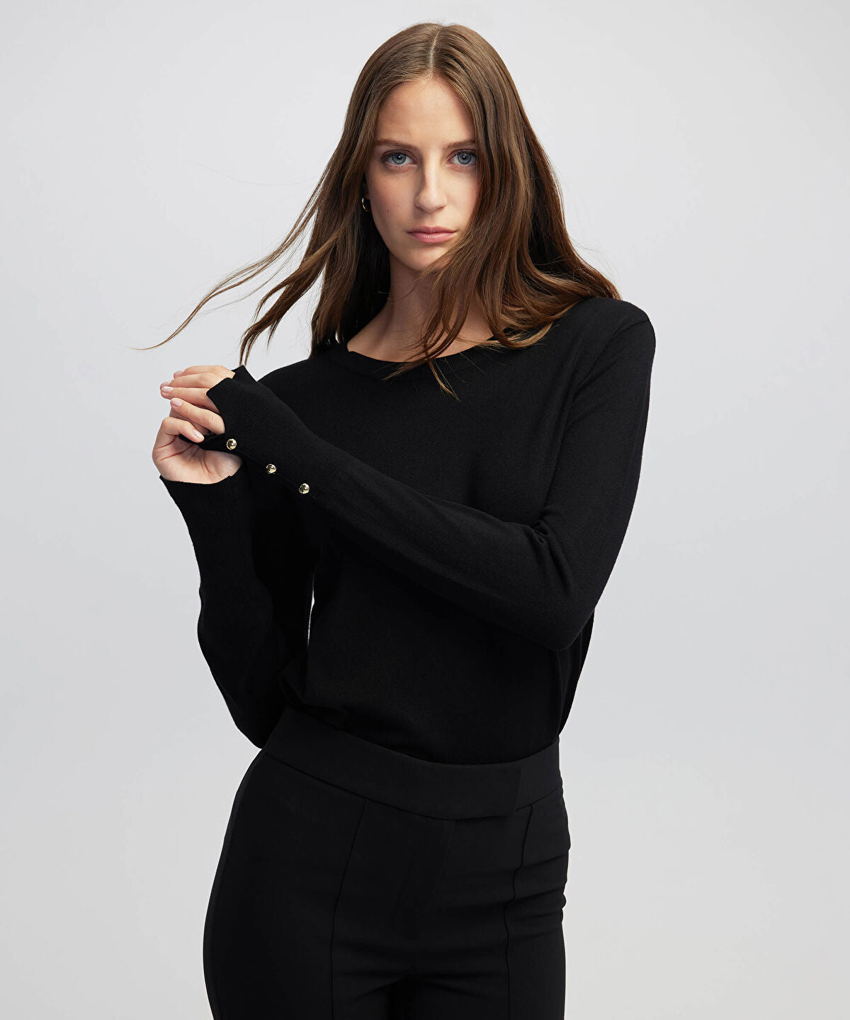 Zoomed Contrast Button Knit Sweater