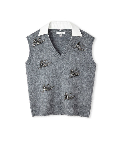 Embellished Vest with Contrast Collar