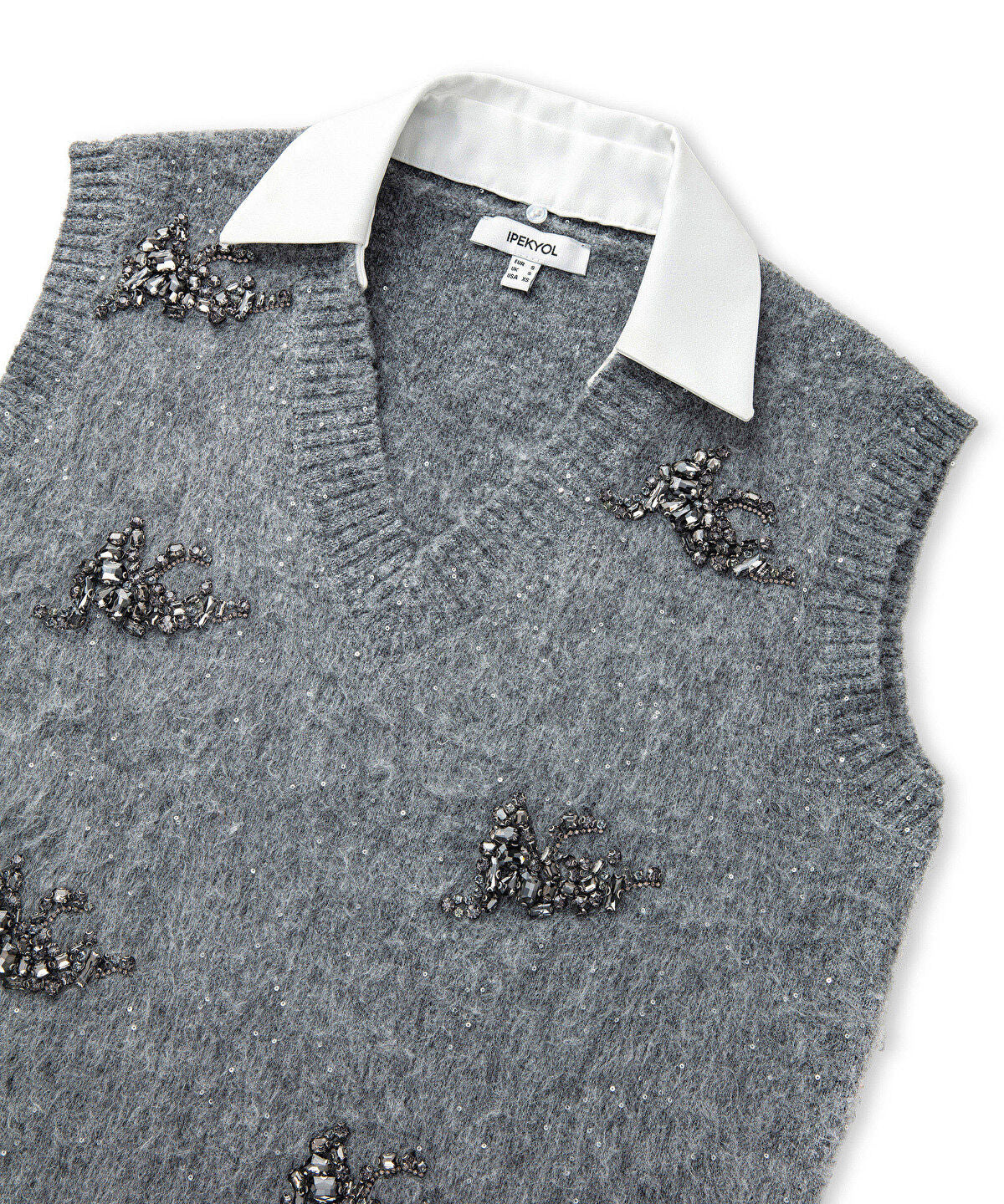 Embellished Vest with Contrast Collar