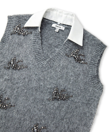 Embellished Vest with Contrast Collar