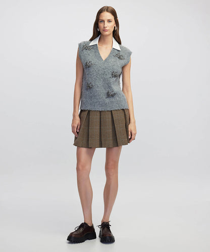 Embellished Vest with Contrast Collar