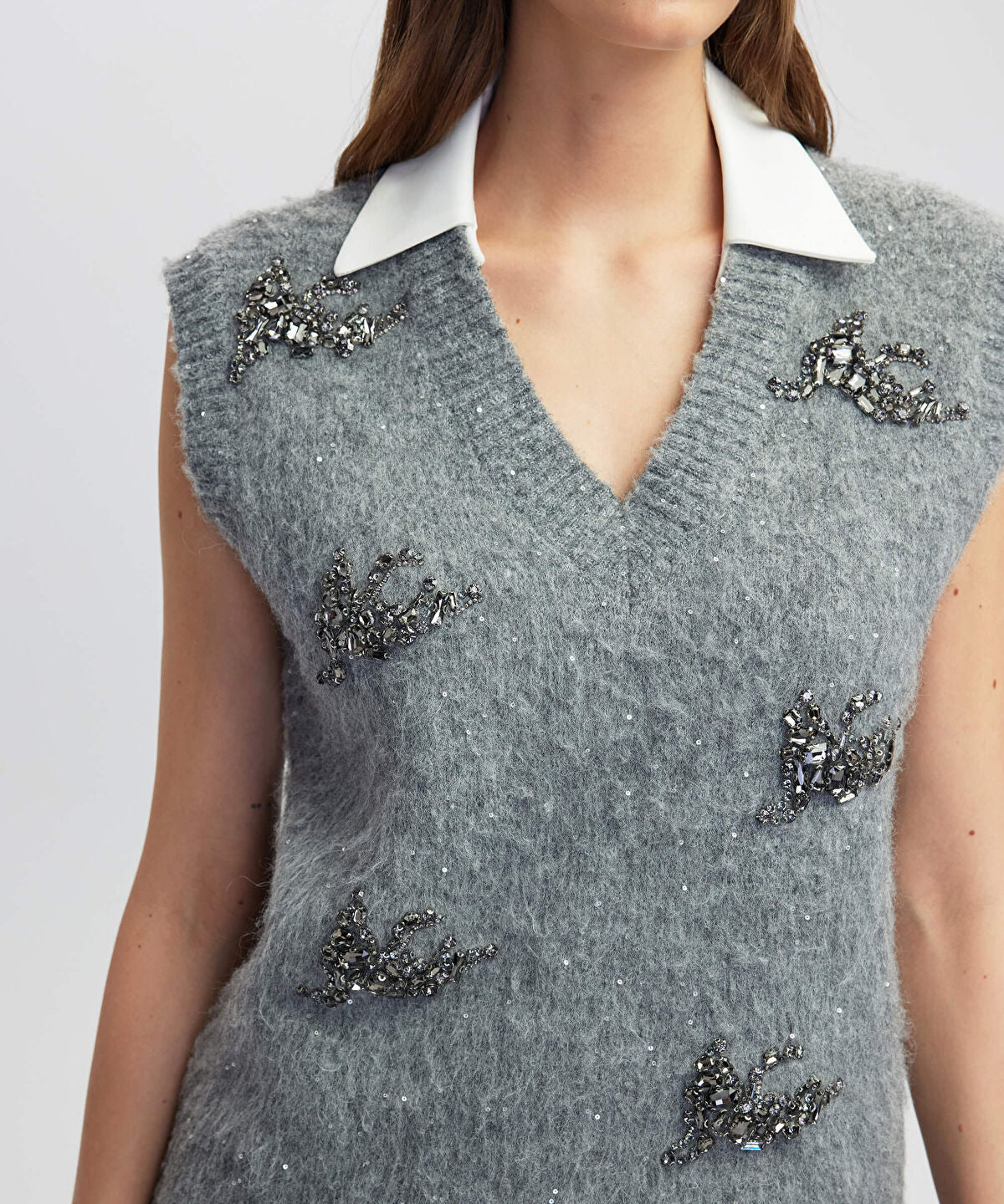 Embellished Vest with Contrast Collar