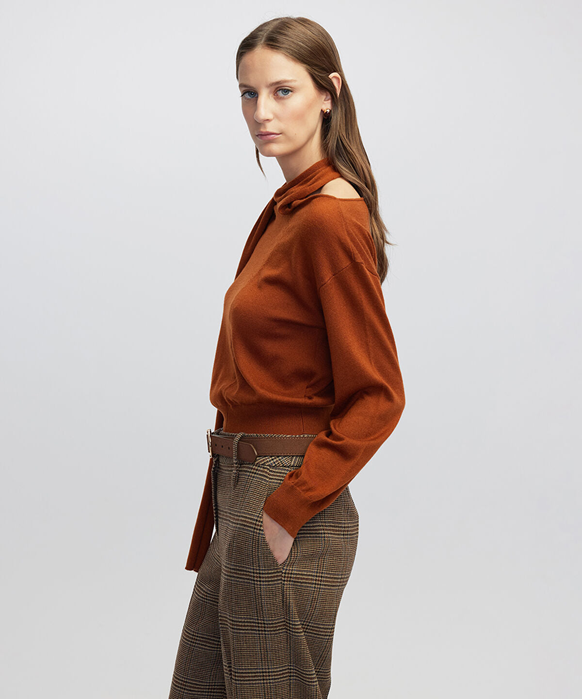 Zoomed Scarf-Effect Knit Sweater