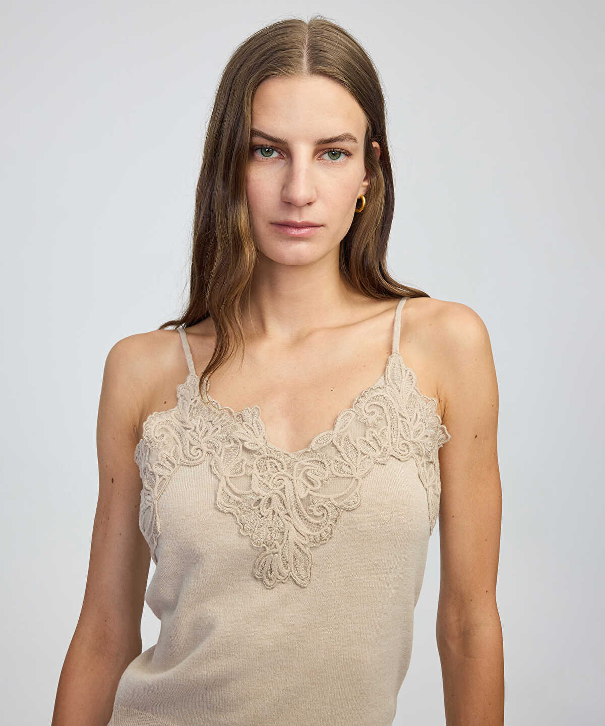 Zoomed Lace-Applique Knit Top
