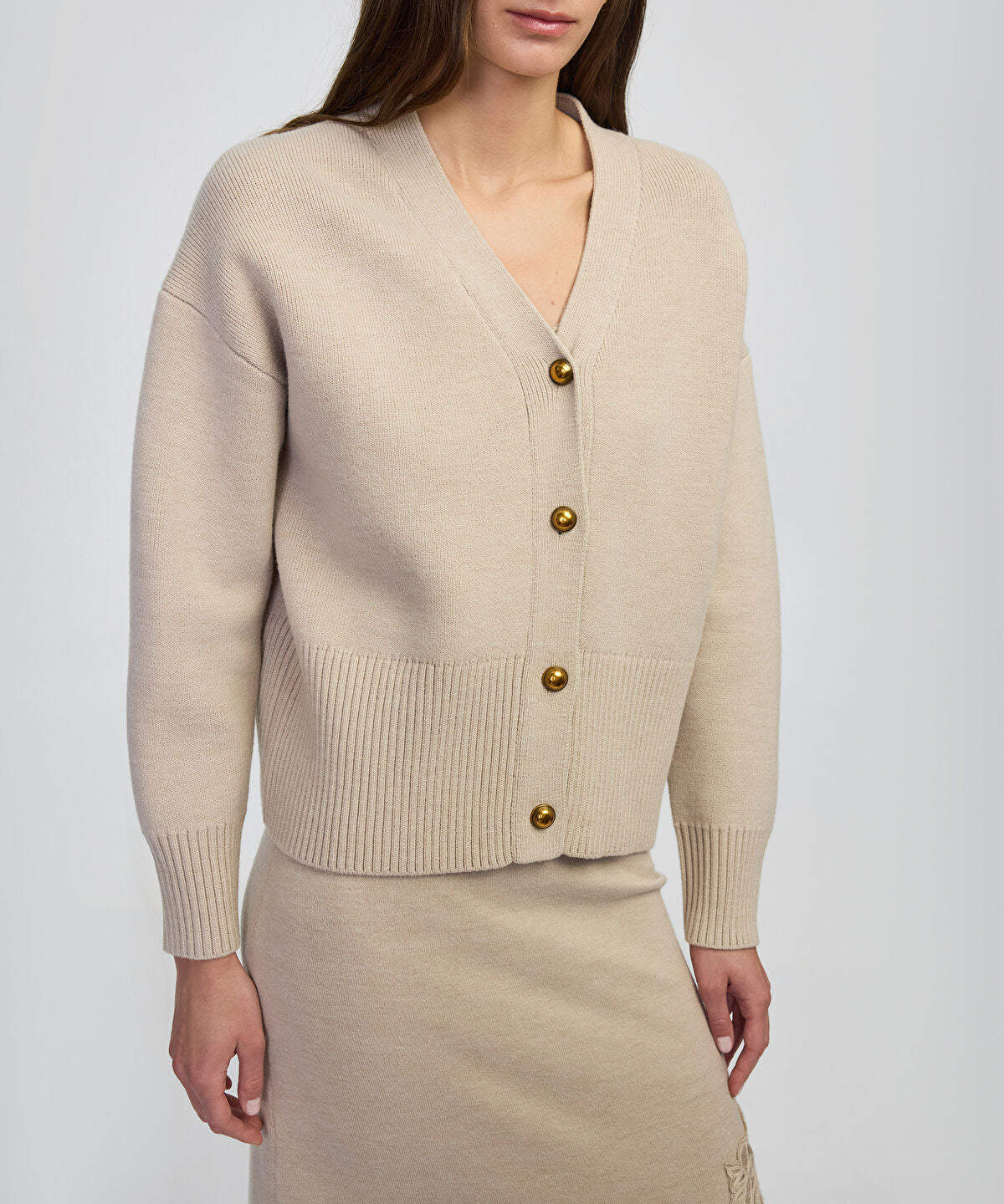 Zoomed Metal Button Knit Cardigan