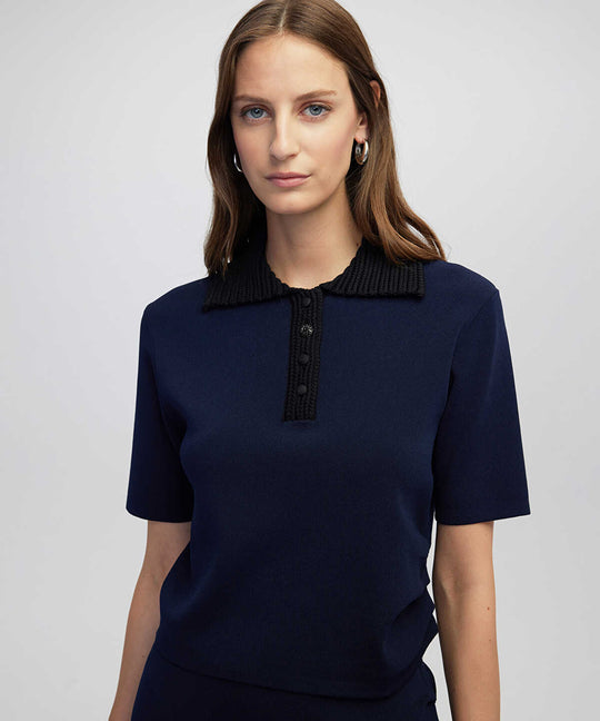 Contrast Collar Knit Top