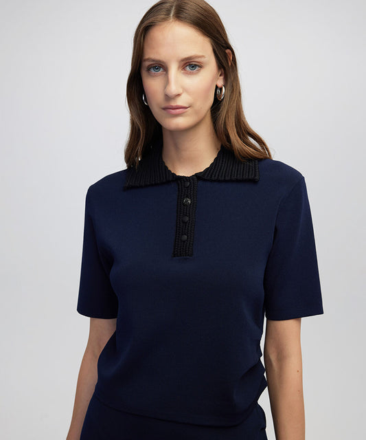 Contrast Collar Knit Top