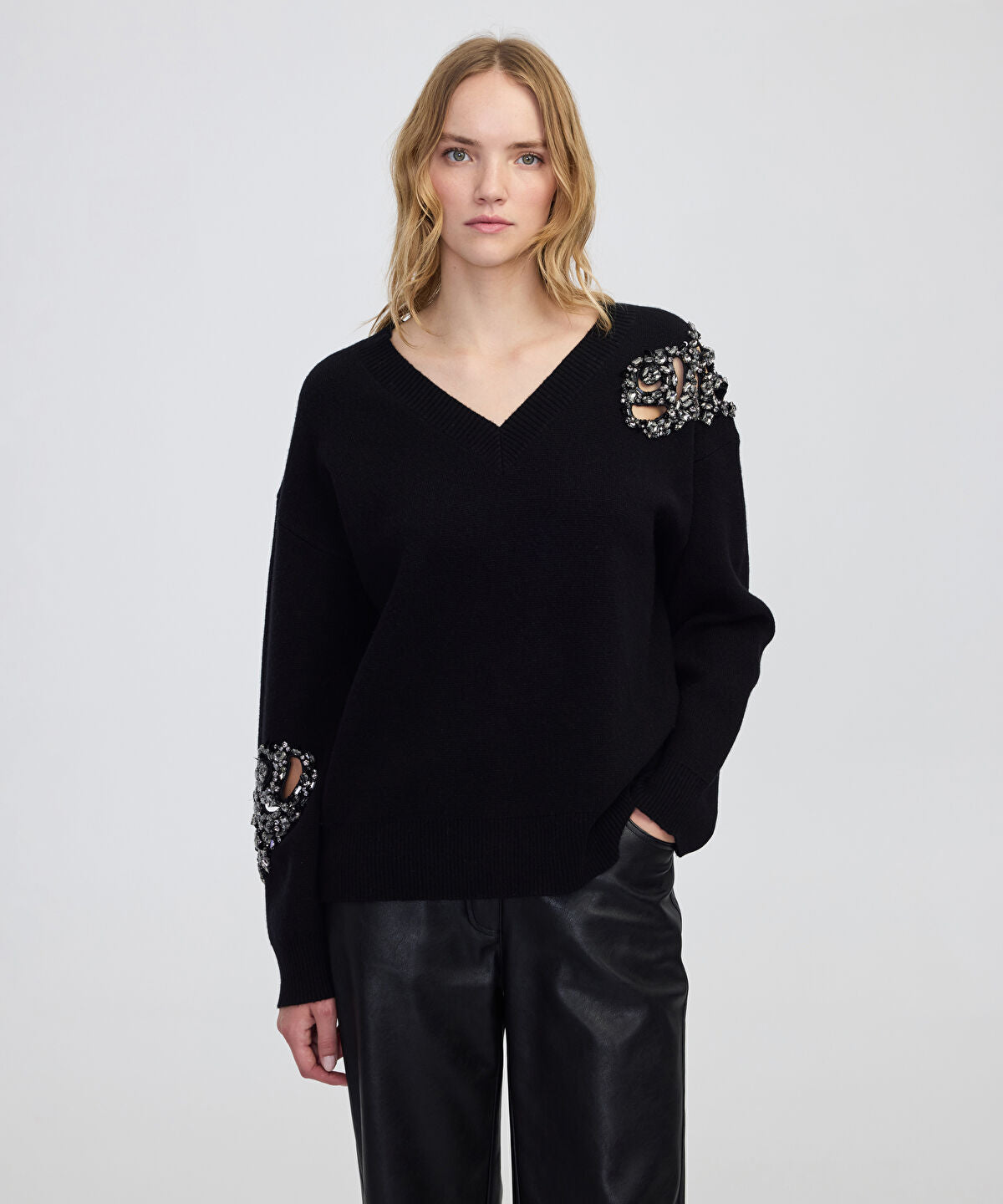 Zoomed Embellished Knit Sweater
