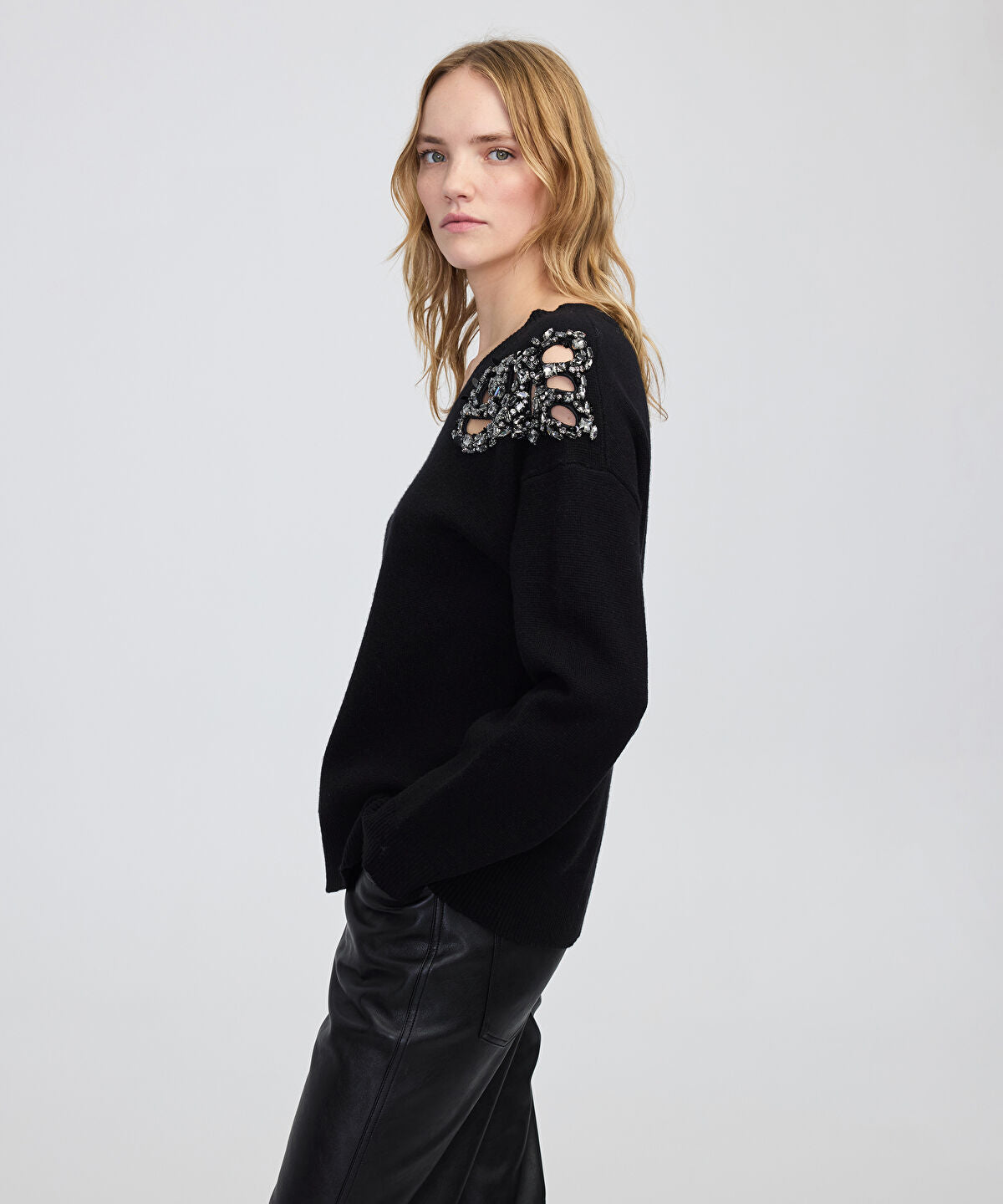 Zoomed Embellished Knit Sweater