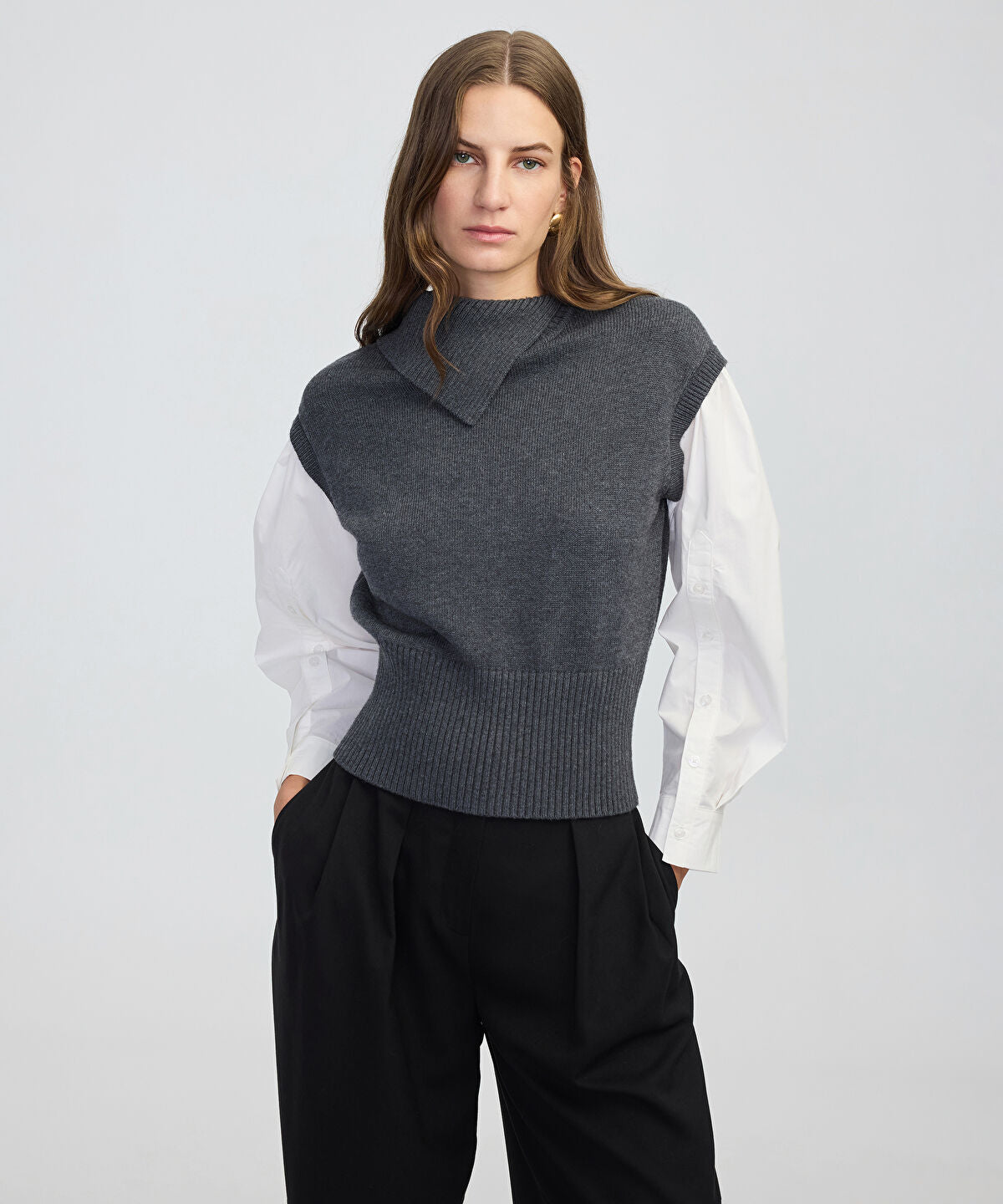 Zoomed Layered Effect Poplin-Knit Top