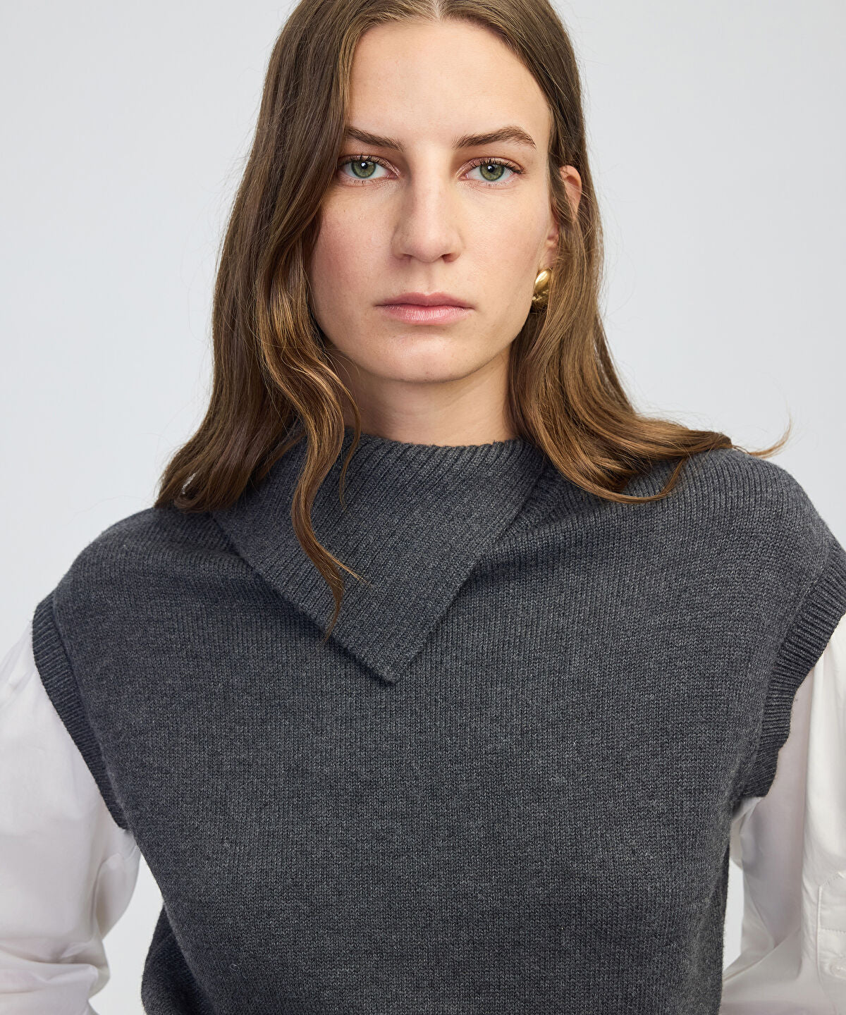 Layered Effect Poplin-Knit Top