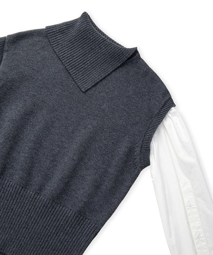 Layered Effect Poplin-Knit Top