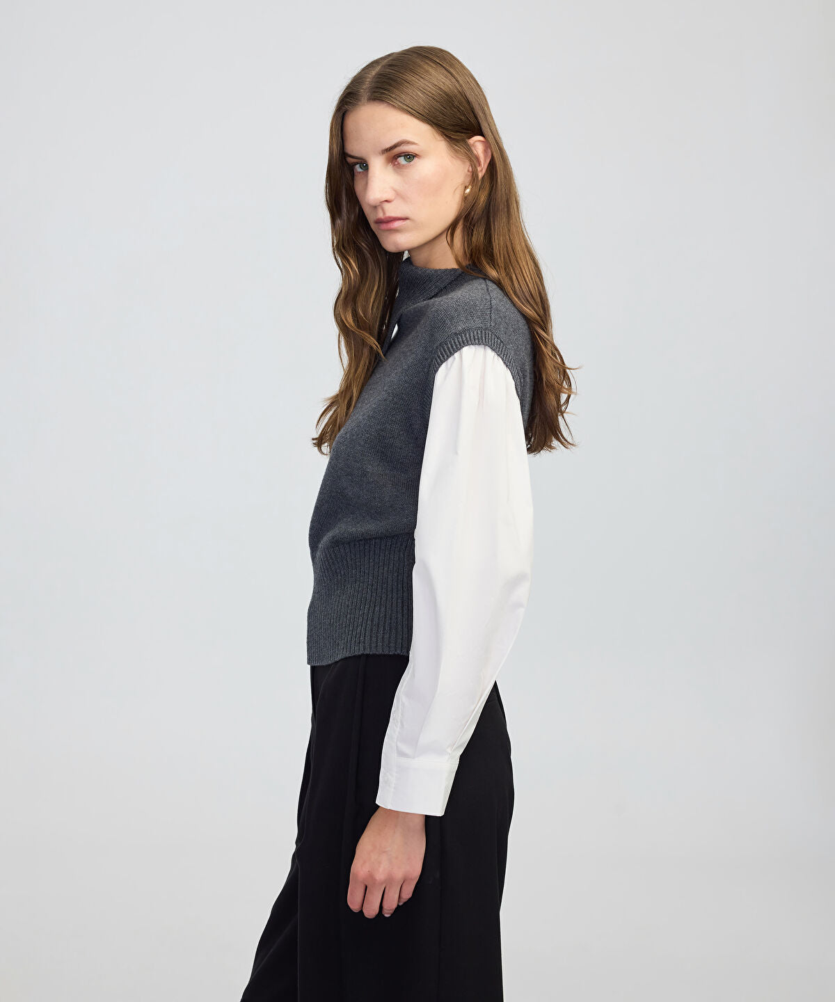 Zoomed Layered Effect Poplin-Knit Top