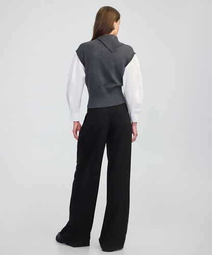 Layered Effect Poplin-Knit Top