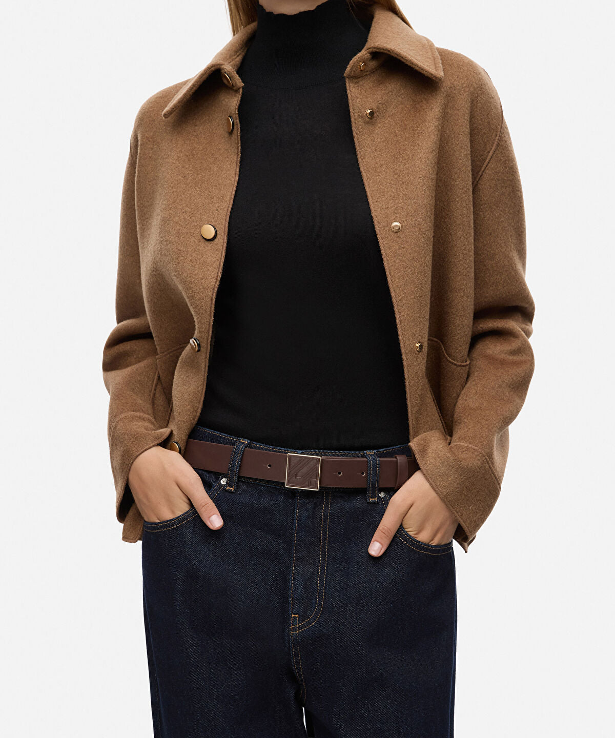 Zoomed Monogram Buckle Leather-Effect Belt